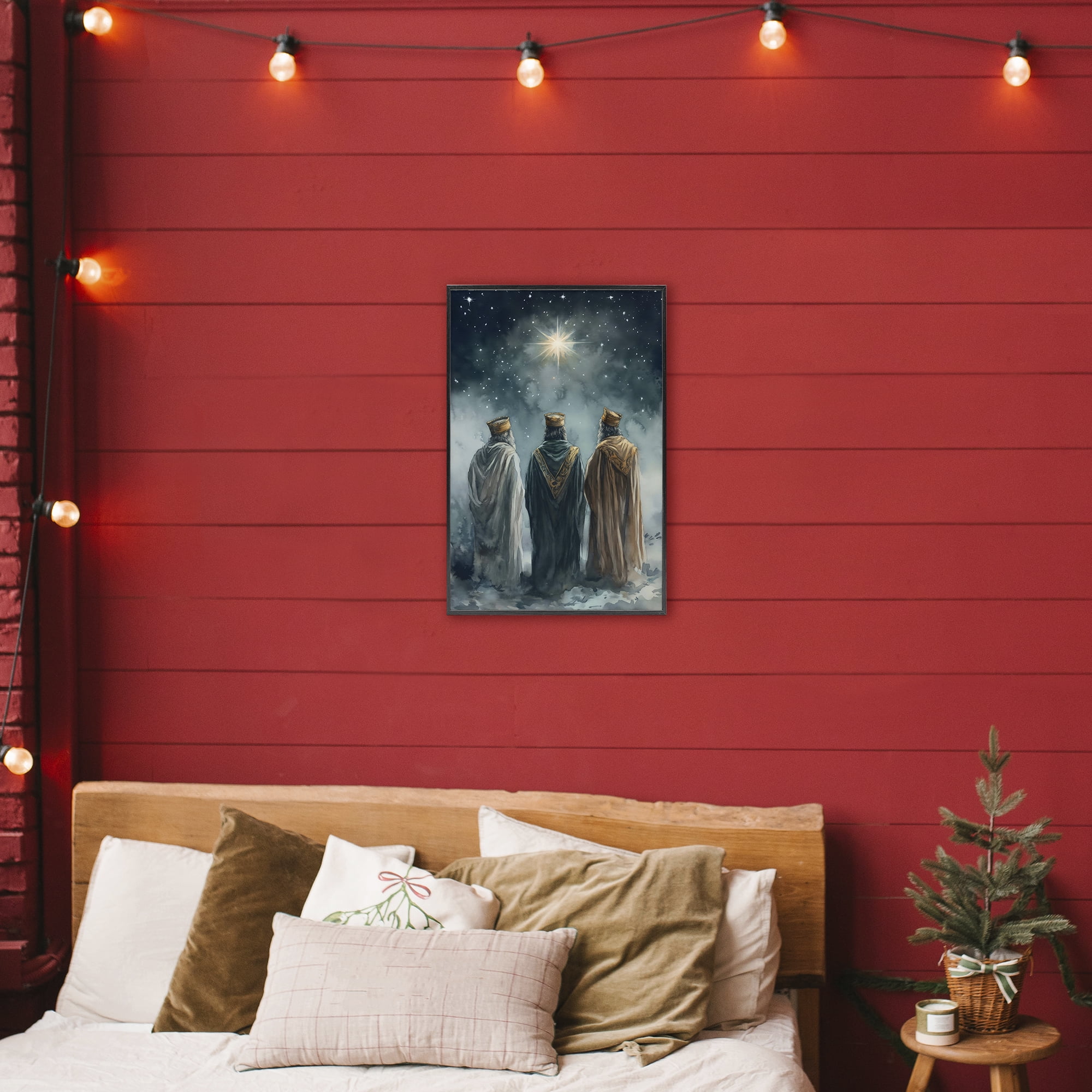 Three Wise Men & North Star Black Framed Giclee Art, design by Petal Prints Design