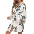 thumbnail image 2 of Albornoz Corto para Mujer Camisones Estampados De Manga Larga Bata con Cuello En V Ropa De Dormir Transpirable con Cinturón para Vacaciones En Casa Blanco S, 2 of 6