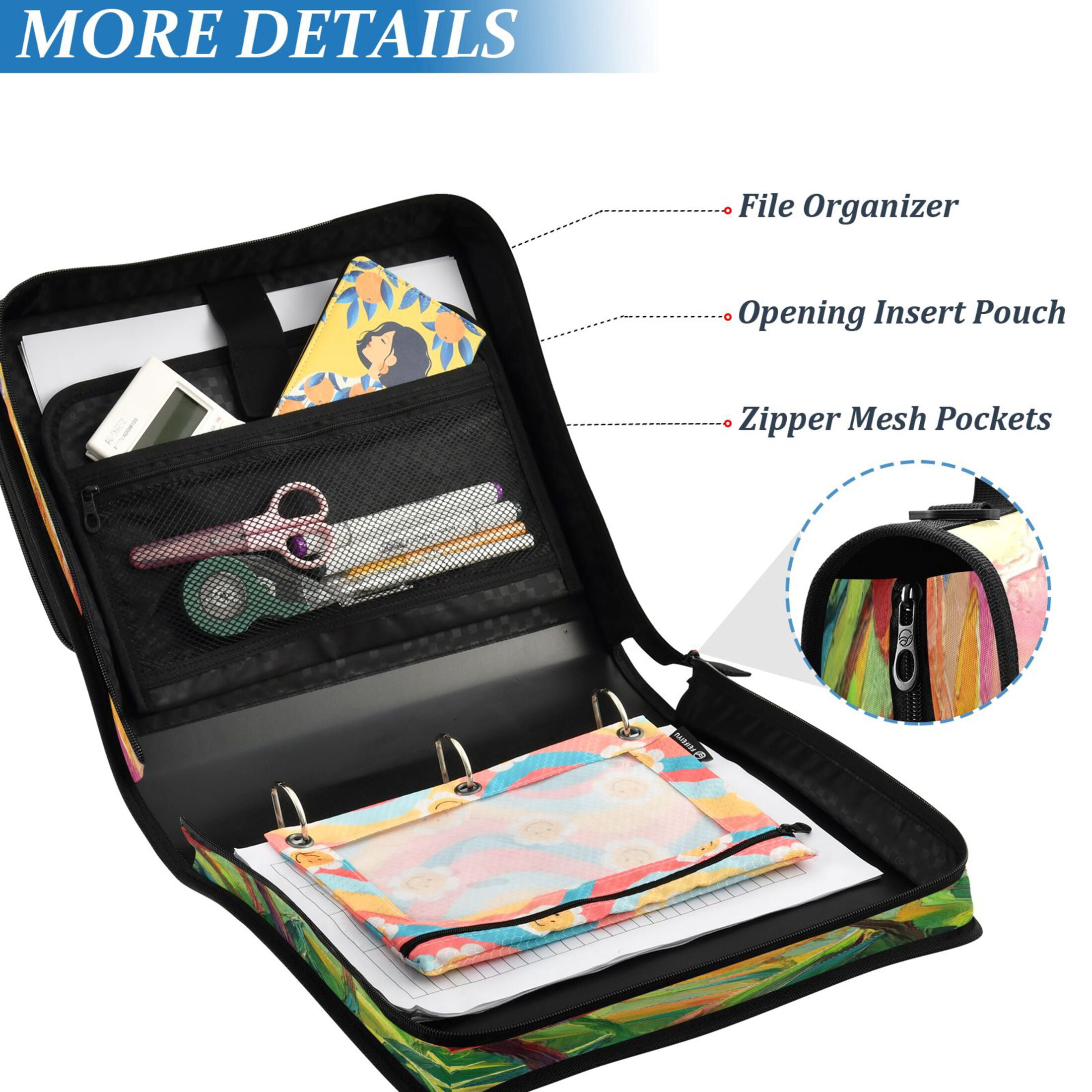 YAZAOO Zipper Binder trapper keeper Documents Organized Design Blossom & Berry Mosaic Printed