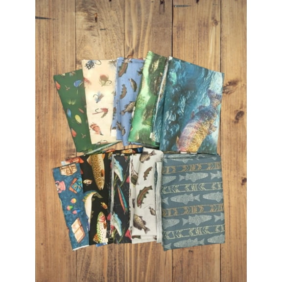 10 Fat Quarters - Assorted Fishing  Fish Fat Quarter Bundle