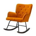 thumbnail image 4 of Velvet Rocking Chair, Upholstered Accent Armchair with Tufted High Back and Wood Legs, Modern Leisure Rocker Reading Chair for Living Room, Bedroom and Office, Orange, 4 of 7