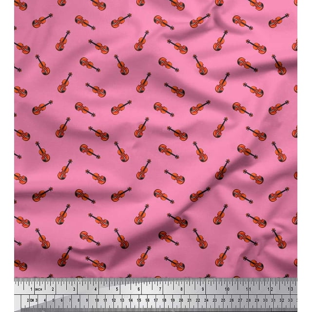 Soimoi Satin Silk Fabric Guitar Musical Instrument Fabric Prints by Yard 42 Inch Wide