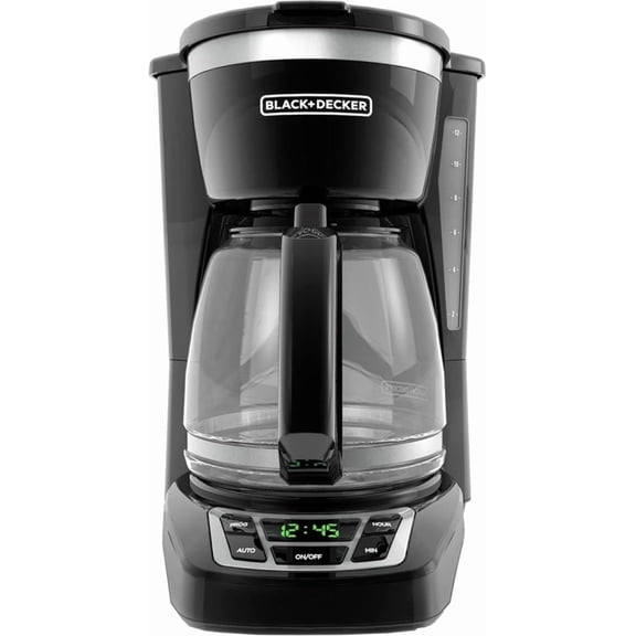 YANTON 12-Cup Digital Coffee Maker, Programmable, Washable Basket Filter, Sneak-A-Cup, Auto Brew, Water Window, KeYANTON Hot Plate, Black
