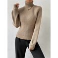 thumbnail image 2 of Sweater for Women High Neck Ribbed Knit Sweater Trendy Clothes Khaki XL, 2 of 8