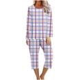 thumbnail image 2 of Puntoco Conjunto de capris de manga larga a cuadros con cuello redondo de dos piezas para mujer Puntoco Puntoco-751, 2 of 5