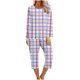 thumbnail image 2 of Puntoco Conjunto de capris de manga larga a cuadros con cuello redondo de dos piezas para mujer Puntoco Puntoco-749, 2 of 5