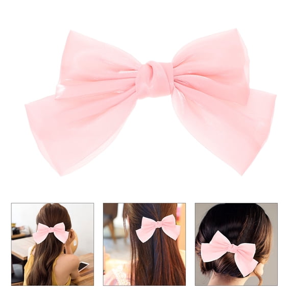 PAMINGONO Barrettes For Women Bowknot Hair Clip Pink Pearlescent Yarn 1Set