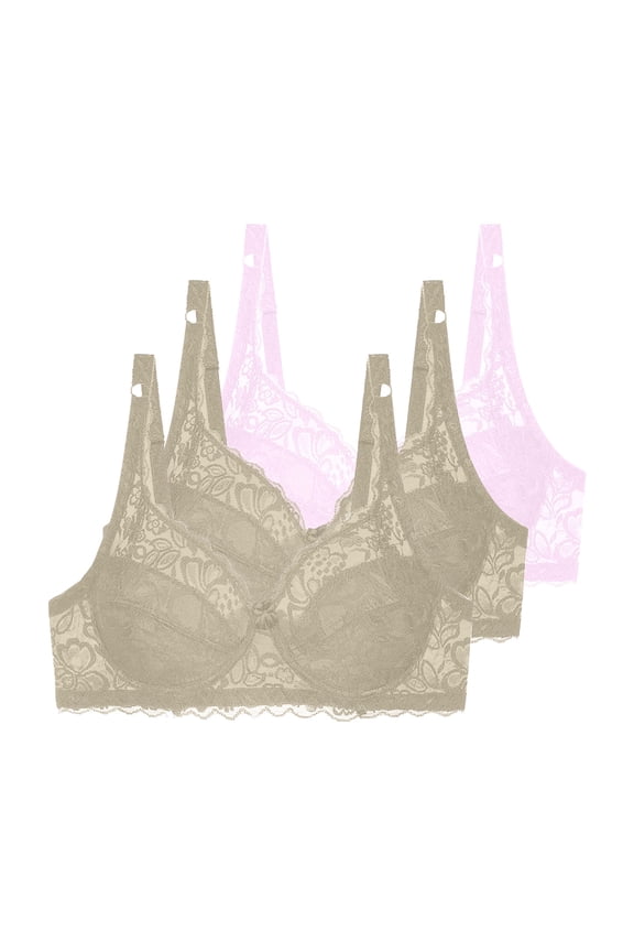 Lace Underwire Bras for Women Solid Color Comfort Bra for Office, Push Up Full Coverage Supportive Lightly Lined Bra 3-Pack, 36B, Pink