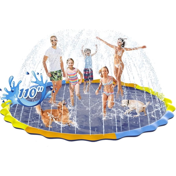 Splash Pad for Kids and Dogs, 110'' Non-Slip Sprinkler Mat 0.5mm Thickened Durable and Foldable Large Pool Summer Fun Outdoor Toys for Dogs and Toddlers Age