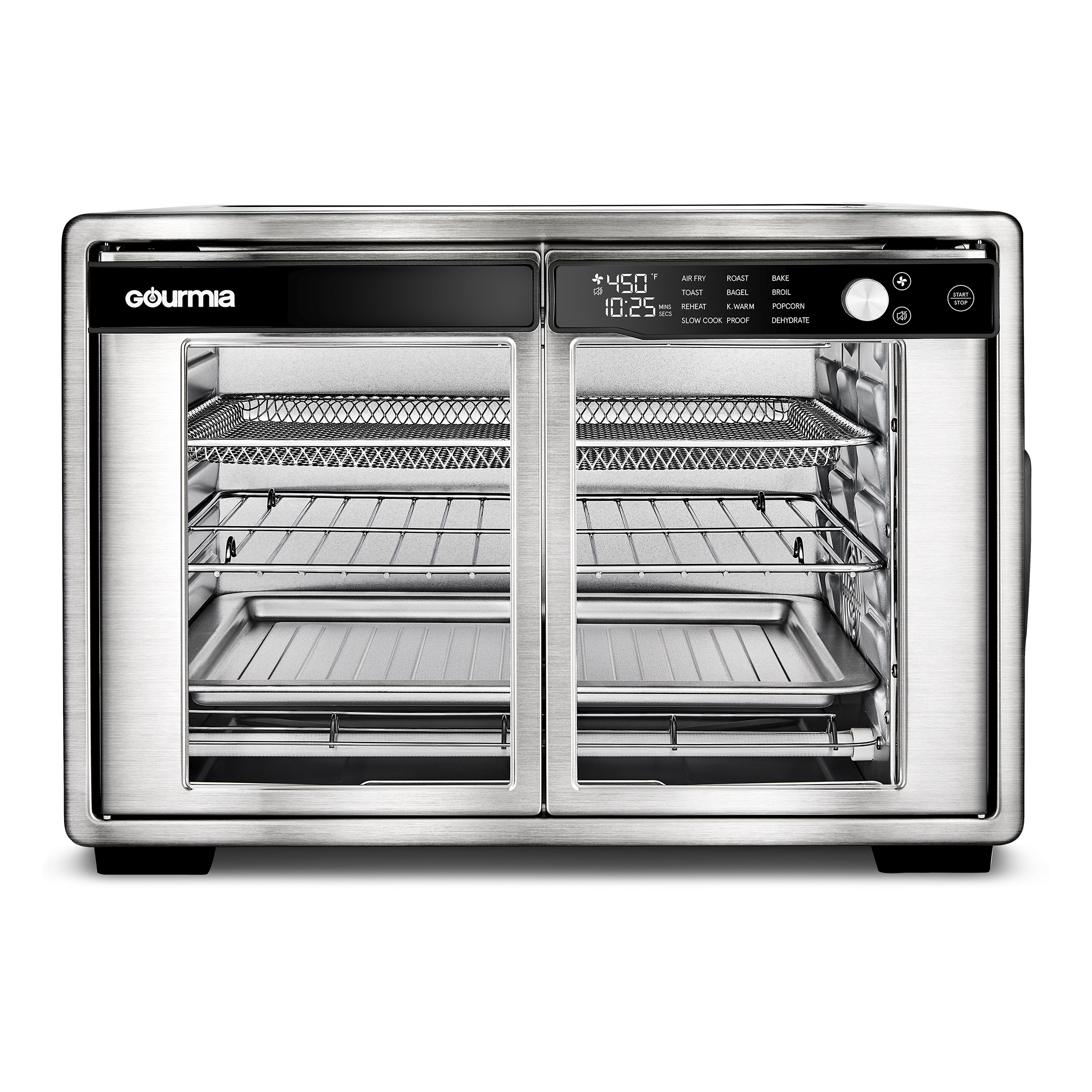 Gourmia 37 Qt Air Fryer French Door Toaster Oven, 9-Slice Capacity, 12 Cooking Presets, Stainless Steel