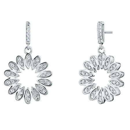 Sterling Blossom - Sterling Silver Cubic Zirconia Blossom Dangle Drop Earrings