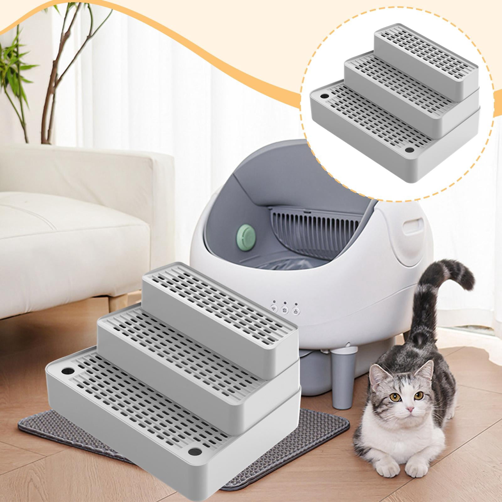 Cat Litter Stair Slope Mat Step Pad with Non Slip Feet for Automatic Litter Boxes and Senior Cats Light Gray