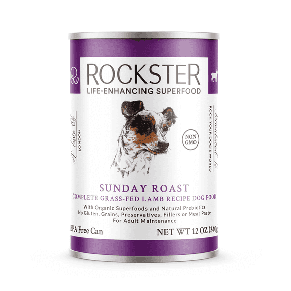 Organic Lamb Wet Dog Food, 12-Pack – Single Protein Recipe, Complete & Balanced, Rockster Sunday Roast BPA-Free (12 oz Cans)