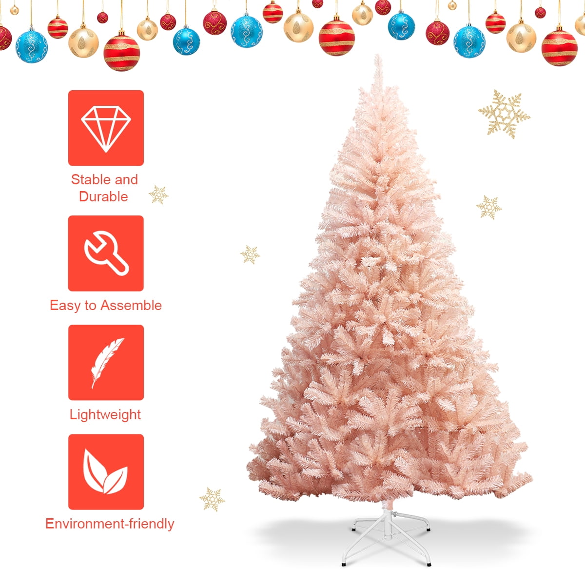 Gymax 7ft Pink Classic Pine Christmas Tree Artificial Hinged Tips (Pink)