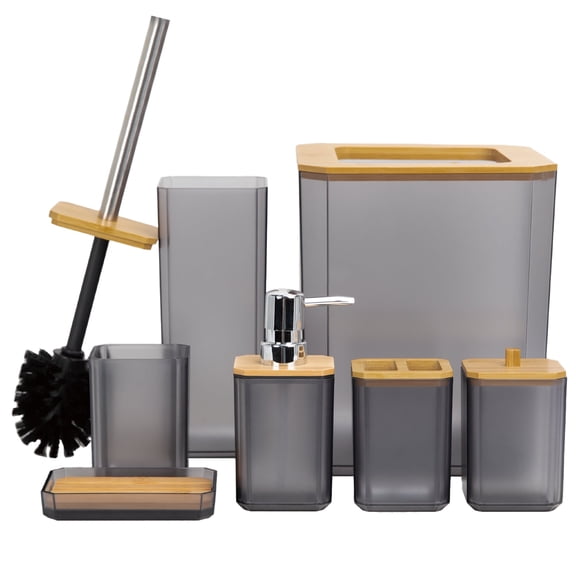 CERBIOR Bathroom Accessories Set 7 Piece Bath Ensemble Includes Soap Dispenser, Toothbrush Holder, Toothbrush Cup, Soap Dish for Decorative Countertop and Housewarming Gift (Matte Black)