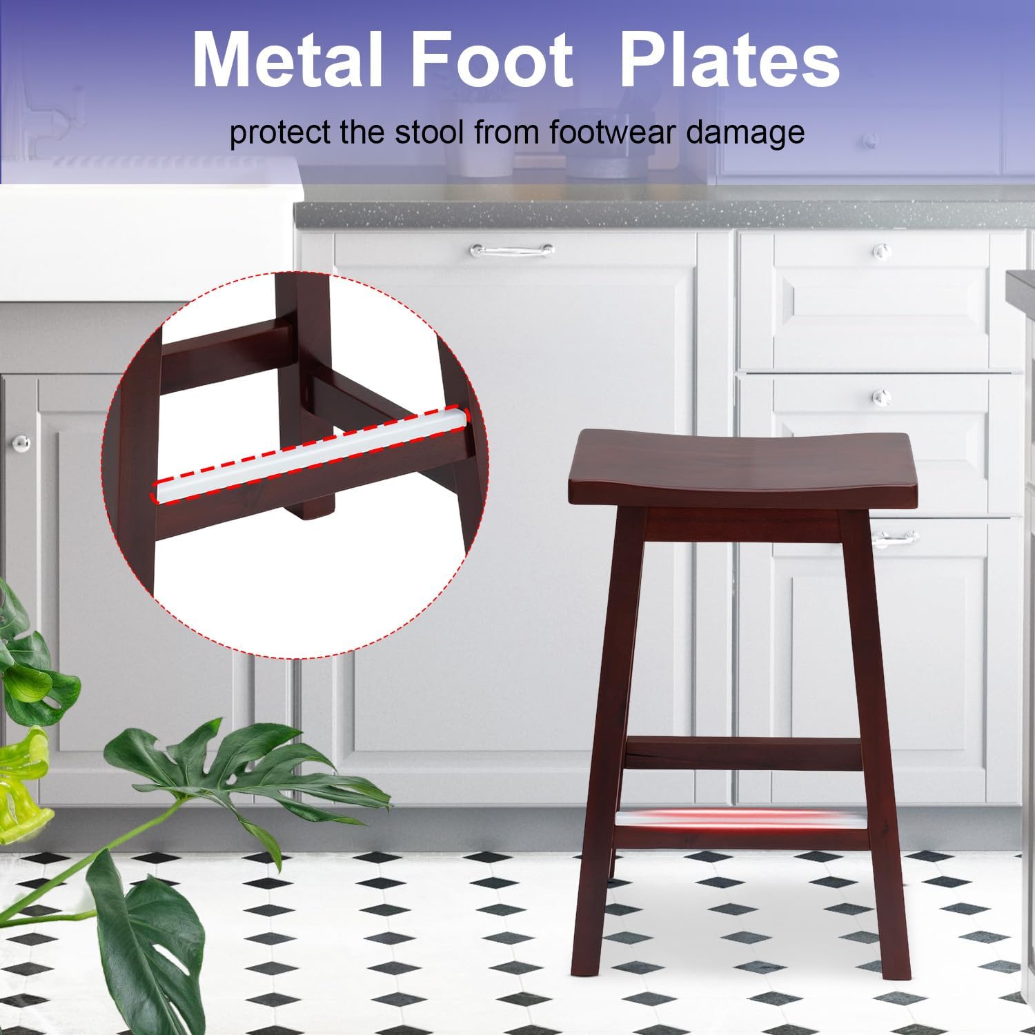 FDW Bar Stools Set of 2 for Kitchen Counter Solid Wooden Saddle Stools 24-Inch Height (Brown, 24 in)