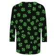 thumbnail image 4 of Besolor T-Shirts de la Saint-Patrick pour Femmes 2025 Graphique Trèfle Col Rond Manches 3/4 Hauts Décontractés Grande Taille T-Shirts d'Été, 4 of 5