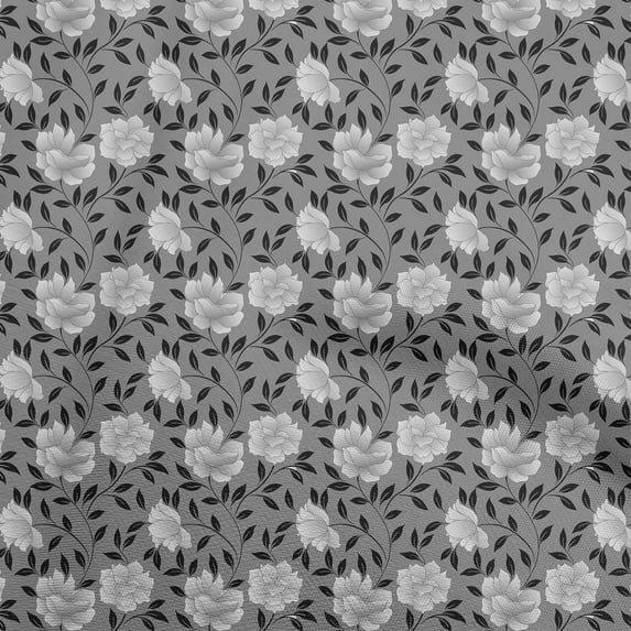 oneOone Polyester Spandex Gray Fabric Florals Fabric For Sewing Printed Craft Fabric By The Yard 56 Inch Wide