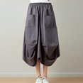 thumbnail image 2 of Mrat Mid Length Skirts for Ladies Women's Elastic Waist Solid Cotton Linen Skirt Loose Large Lantern Skirt with Pockets Ruffle Skirt S-160 Dark Gray One Size, 2 of 9