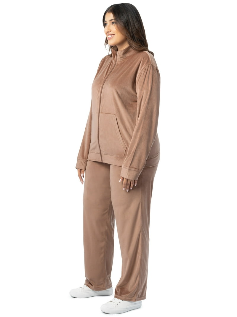 Athletic Works Women's Plus Size Active Velour Zip-Up Tracksuit