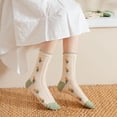 thumbnail image 5 of 5 Pairs Vintage Floral Crew Socks for Women, Soft Cotton Embroidered, Cottagecore Ruffle Socks for Casual & Dress Wear, 5 of 7
