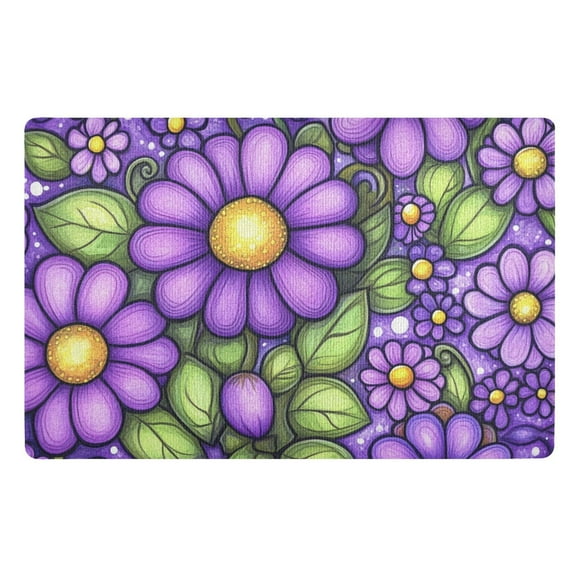 Bright Purple Flowers Floor Door Mat Outdoor Indoor for Home Entrance Welcome Mats 32"x20"