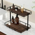 thumbnail image 5 of Bathroom Organizer Countertop Perfume Organizer Makeup Organizer Cosmetics Storage Display Rack Vanity Tray Dresser Stainless Steel Gold Shelf White Marble Ceramic Tray (2 Tier L-Black Wood), 5 of 11
