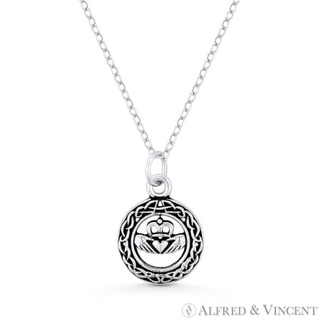 Black Claddagh Charms - Irish Claddagh Heart & Circle Celtic Knot Charm in Oxidized .925 Sterling Silver