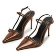 thumbnail image 2 of YDN Women Buckle Slingback Stiletto High Heels Thin Strap Pointed Toe Pumps Sexy Evening Themed Party Sandals Size 7 Brown, 2 of 5