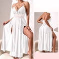 thumbnail image 4 of Bovxnpu Long Nightgowns for Women Sleeveless Sleepshirt Lace Deep V-Neck Dress High Slit Long Sheer Lounge Sleepwear, 4 of 5