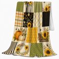 thumbnail image 2 of Autumn Sunflower Pumpkin Patchwork, Festive Holiday Scene, Warm Flannel Blanket for Ranch House and Living Room, Art Lovers Thanksgiving Gift, Festive Home Decor, 2 of 9
