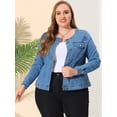 thumbnail image 2 of Women's Plus Size Long Sleeves Collarless Denim Jacket Sky Blue 2X, 2 of 6