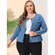thumbnail image 2 of Women's Plus Size Long Sleeves Collarless Denim Jacket Sky Blue 2X, 2 of 6