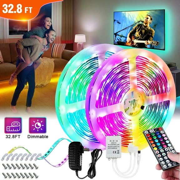LED Strip Light 32.8ft 5050RGB Color Changing,with 44 Key Remote and 12V Power Supply,for Bedroom,Kitchen,Bar,Party.(2 Rolls of 16.4ft)