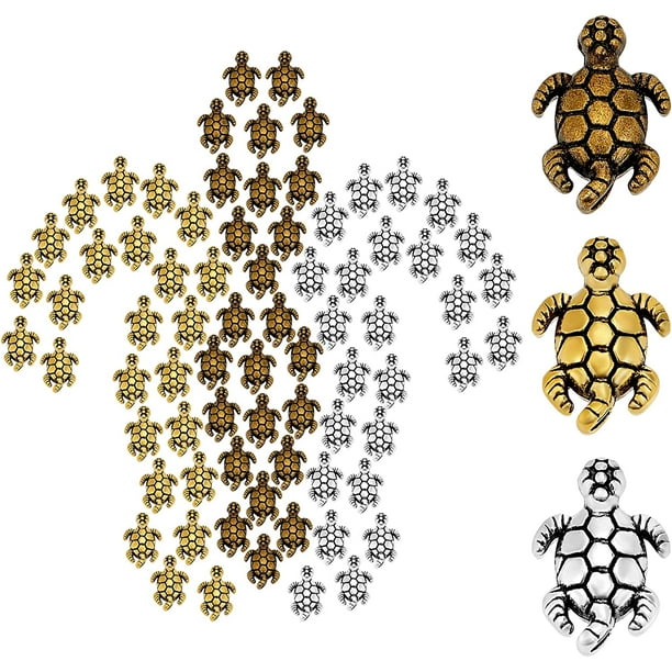 1 caja de 120 cuentas de tortuga de 3 colores, dijes de tortuga de aleación, cuentas de tortuga con agujero de animal, cuentas de metal para pulseras.