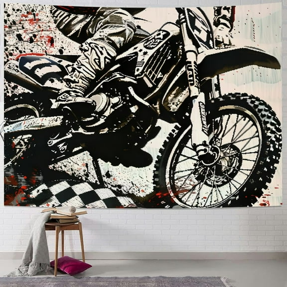 Autua Dirt Bike Tapestry Wall Hanging Unique Style Graphic Tapestries Home Wall Decor Art for Living Room Bedroom Farmhouse Dorm 40x30inch