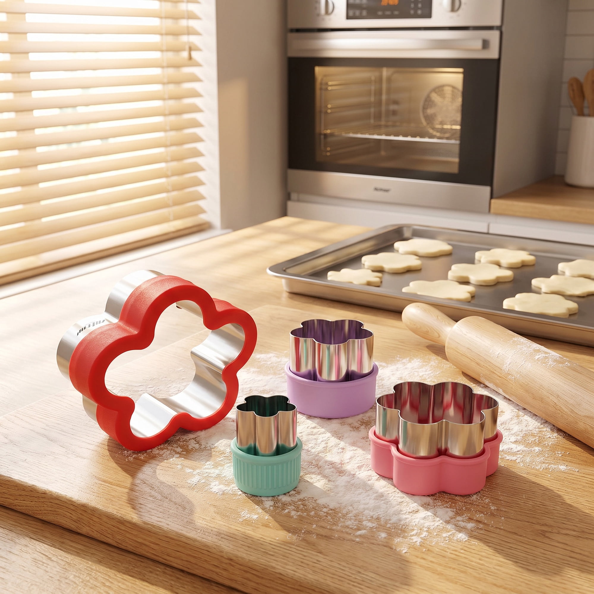 Unique Bargains 4Pcs Stainless Steel Floral Form Cookie Cutters Colorful-3