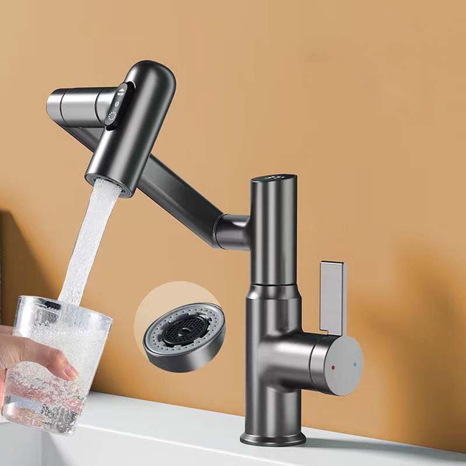 Vadktai Smart Temperature Bathroom Faucet, Temperature Display, 3 Water Outlet Modes, Single Handle Bathroom Faucet, Bathroom Sink Faucet, Kitchen Faucet taps