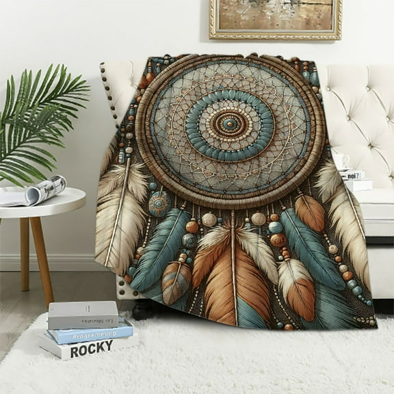 Orinice Dreamcatcher Feathers Beads Soft Fleece Blanket for All Seasons - Lightweight Throw Blanket for Living Rooms, Sofa Decor, and Gifts - Multiple Sizes Available 40x50in