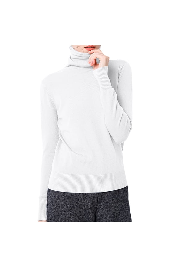 Winter Tops for Women Turtleneck Long Sleeve Knitted Cotton Blouse Pullover Basic T Shirts