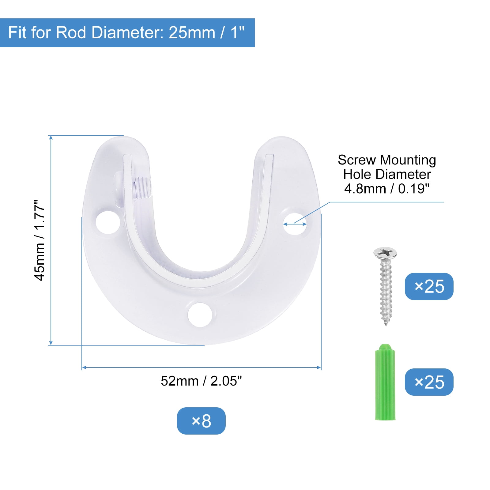 Uxcell Stainless Steel Closet Rod Bracket, 1 Inch Dia U-Shaped Closet Pole Socket with Screws, White 8 Pack