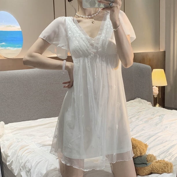 Camisón de malla BANYUO ND29 verano mini mujer pijama con correa de espagueti