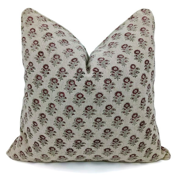 Fabdivine Thick Linen Hand Block Print Decorative Throw Pillow Cover , 14"X14", Red