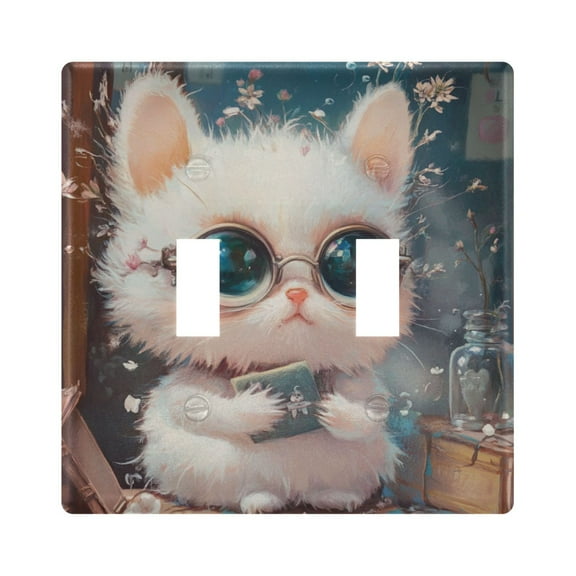 Switch Panel 4.48x4.56In Switch Plate Wall Panel Living Room Kitchen Bedroom Study Switch Panel Stylish Decoration White Cartoon Cat