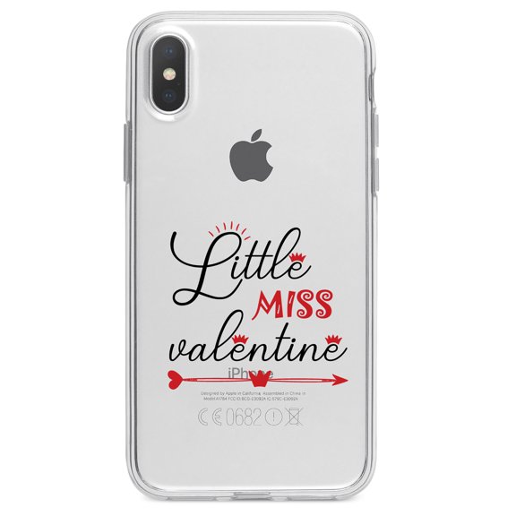 DistinctInk Clear Shockproof Hybrid Case for iPhone X / XS (5.8" Screen) - TPU Bumper Acrylic Back Tempered Glass Screen Protector - Little Miss Valentine