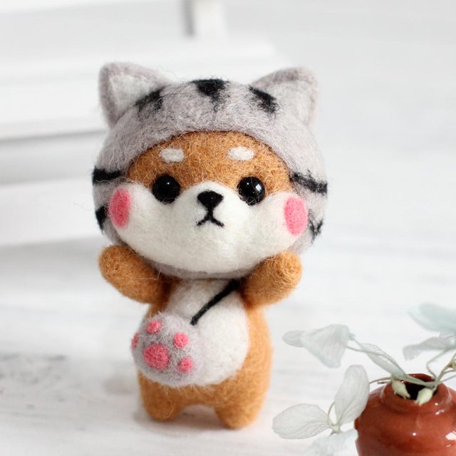 Kits de inicio de fieltro con Shiba Inu para perros y animales, agujas de lana de fieltro, a mano, bricolaje para principiantes, manualid Macarena Kit de fieltro de aguja de perro