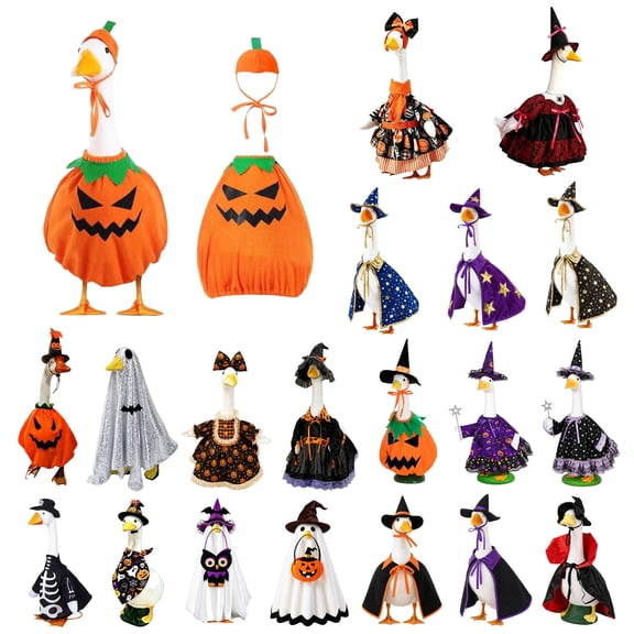 Yeciiwht Halloween Porch Gooses Outfits Set, Various Styles 23in Garden Goose Decor with Witch, Pumpkin & Ghost Costumes for Porch Lawn Halloween Thanksgiving