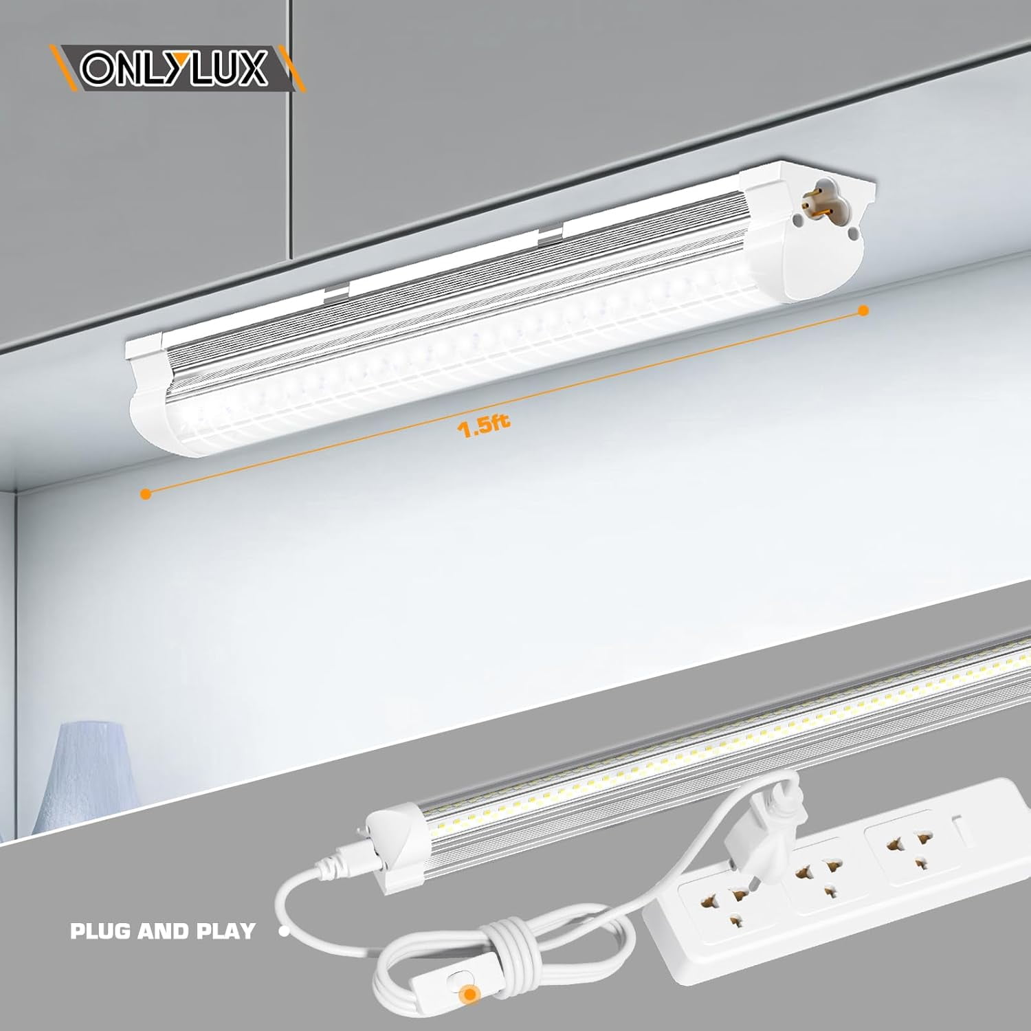 LED Shop Lights, Tube Light 25W 6000K, Garage Lighting, Super Bright, Under Cabinet Linkable with Plug Lights for Workbench Workshop Basement (2 Pack)