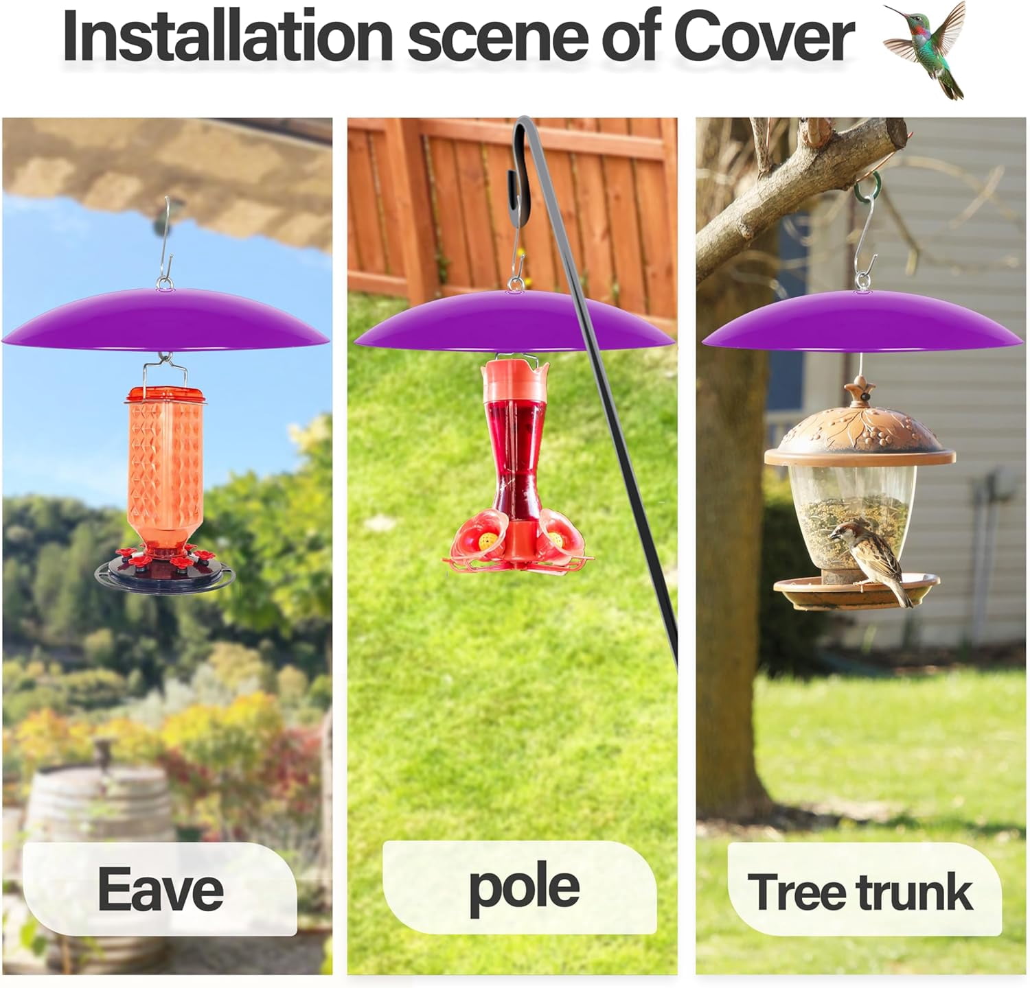 13" Bird Feeder Rain Cover,Bird Feeder Dome,Hummingbird Feeder Guard, Proof Bird Feeders Baffle,Smart Birds Feeder's Umbrella (Purple),2Pack