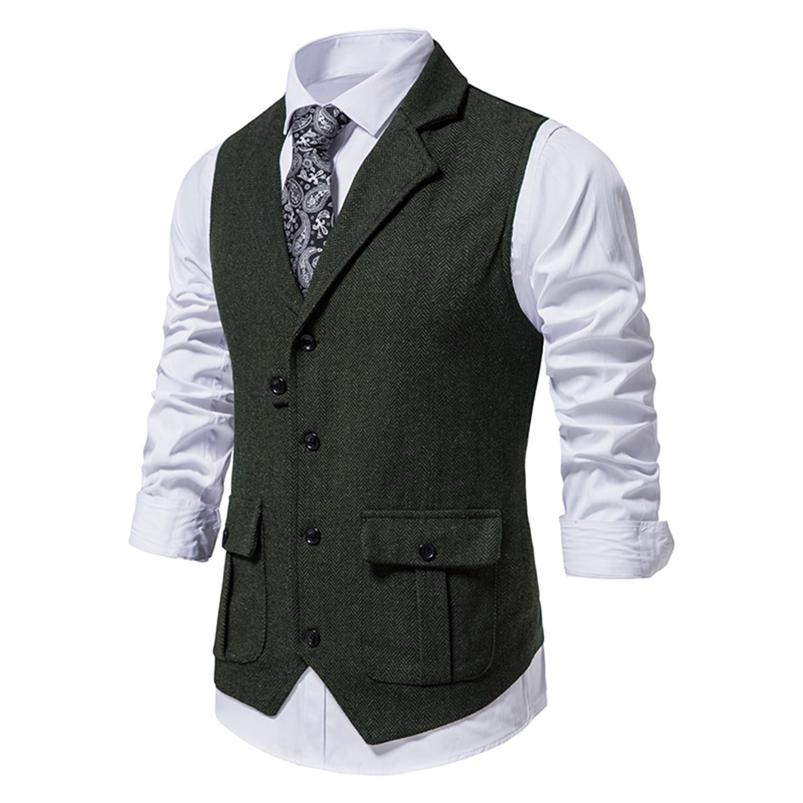 symoid Mens Blazer Coats & Jackets- Herringbone Tweed Suit Vest Vintage ...